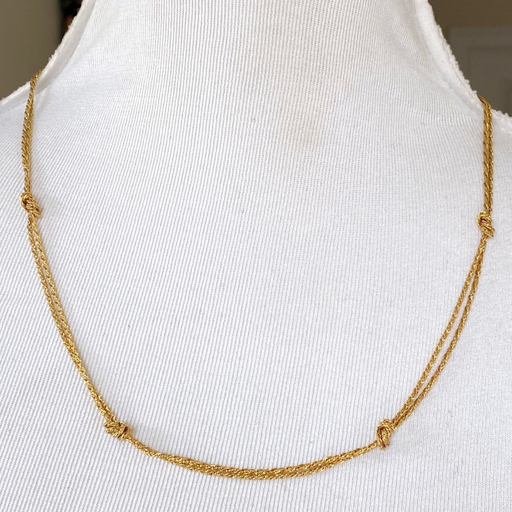Vintage Monet Knotted Station Necklace Two Strand Gold Tone Chain 24"